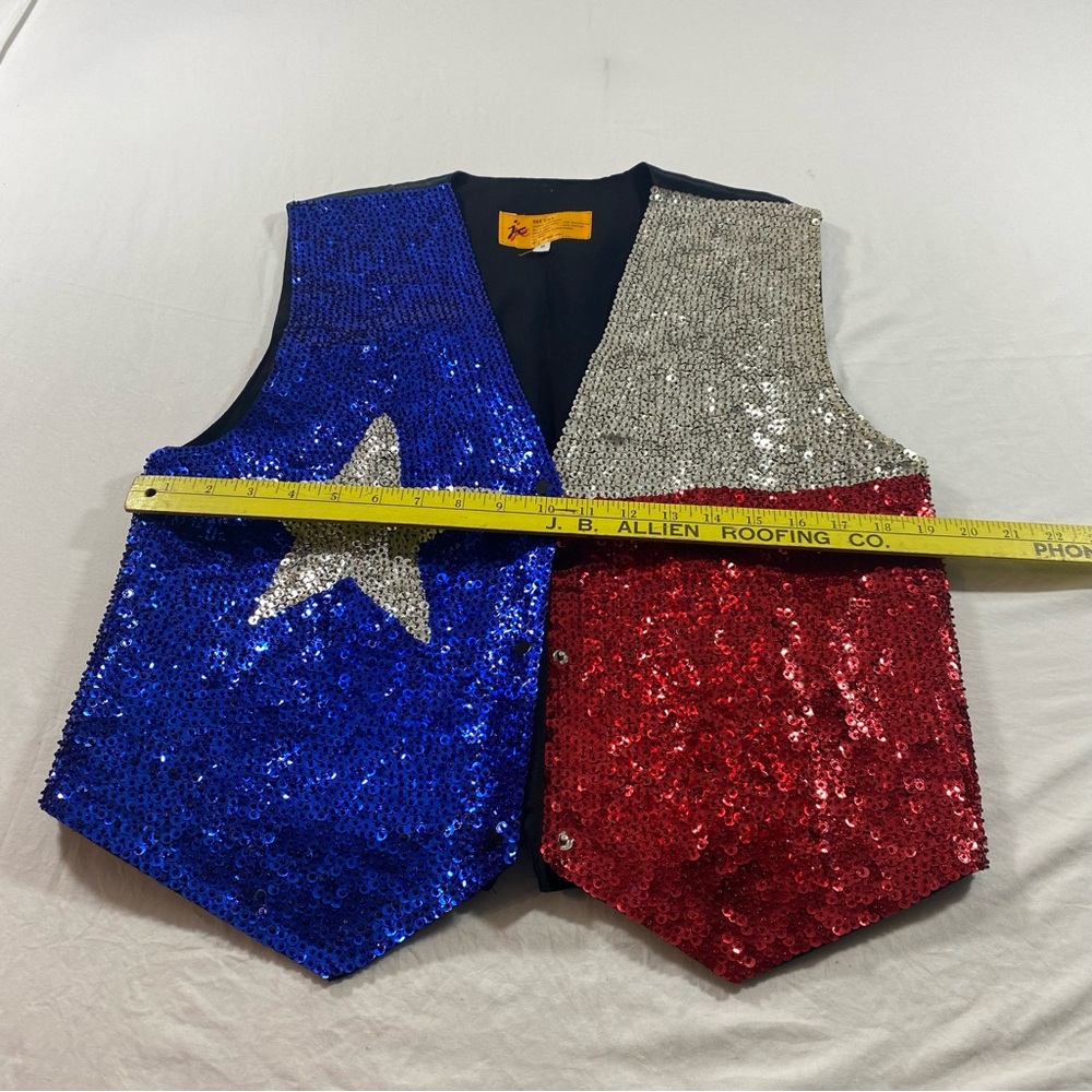 Lone Star Texas Flag Sequin Vest Patriotic Sequin Vest - Blue, Silver, Red - Picture 6 of 10